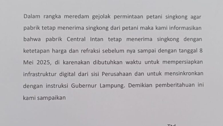 Peduli Petani, CV Central Intan Siap Jalankan Instruksi Gubernur Lampung