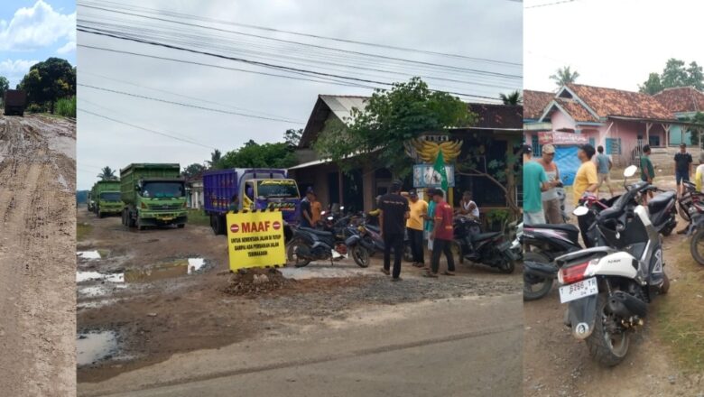 Warga Tiyuh Sumber Jaya Ancam Portal Jalan Rusak, Tuntut Perbaikan dari Pemerintah dan Perusahaan